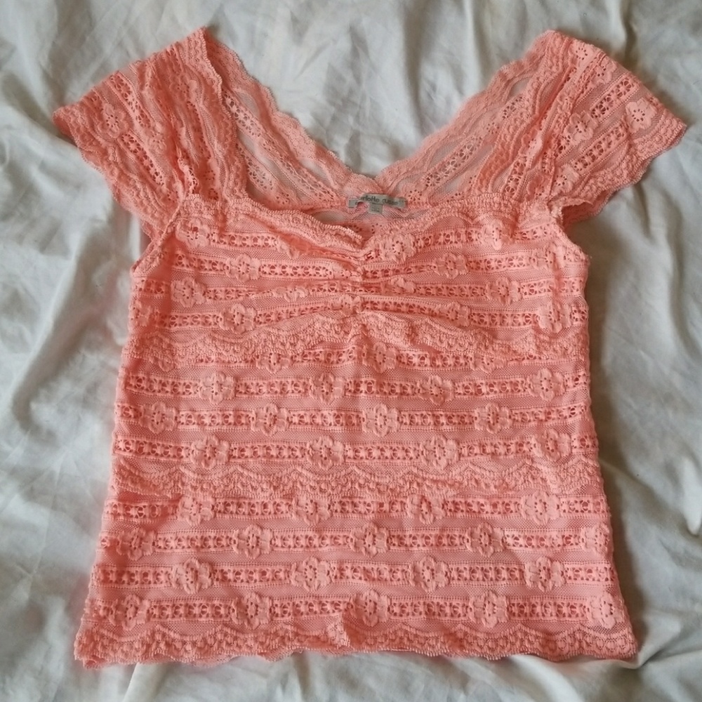 Charlotte Russe Pink Lace Short Sleeve Top